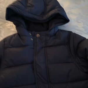 Toddler boys petit bateau quilted navy jacket w/attached hood hidden zipper snap